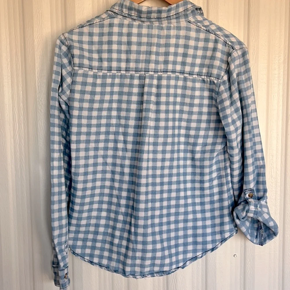 LOVE NOTES Blue Gingham Cotton Blend Y2K Cozy Button-Up Shirt Women’s M‎
